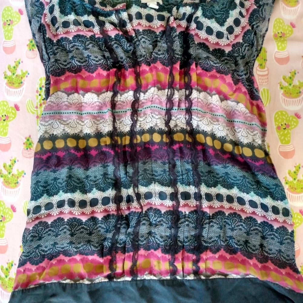 Anthropologie Silk Blouse Lace Tie Dye Print Cap Sleeve Odille Sz 2 Small Medium